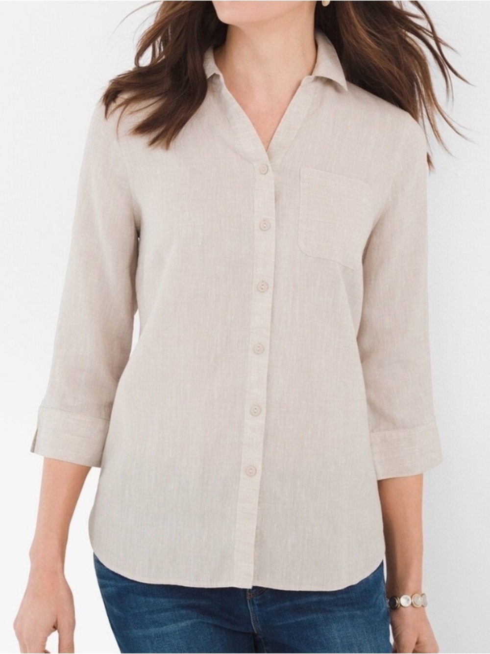 Chico's Non- Iron Linen Tunic Shirt M